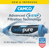 Camco Tastepure RV Water Filter - New & Advanced RV Inline Water Filter with Flexible Hose Protector - GAC & KDF Filtration - Made in USA - Camping Essentials for Fresh Drinking Water (40043)