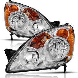 for 2005-2006 Honda CR-V 4-Door Sport Utility Headlights for 2005 2006 Honda CRV Pair Headlamp Chrome Housing Amber Reflector Left+Right Side