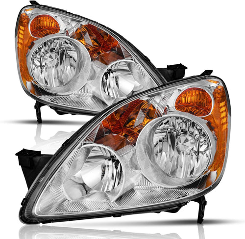 for 2005-2006 Honda CR-V 4-Door Sport Utility Headlights for 2005 2006 Honda CRV Pair Headlamp Chrome Housing Amber Reflector Left+Right Side