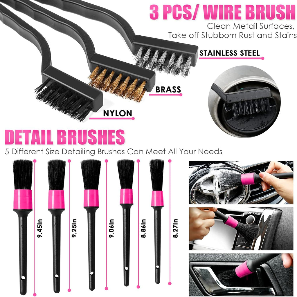Viewsun 17pcs Car Cleaning Kit, Pink Car Interior Detailing Kit with High Power Handheld Vacuum, Detailing Brush Set, Windshield Cleaner, Cleaning Gel, Complete Auto Accessories for Women Gift