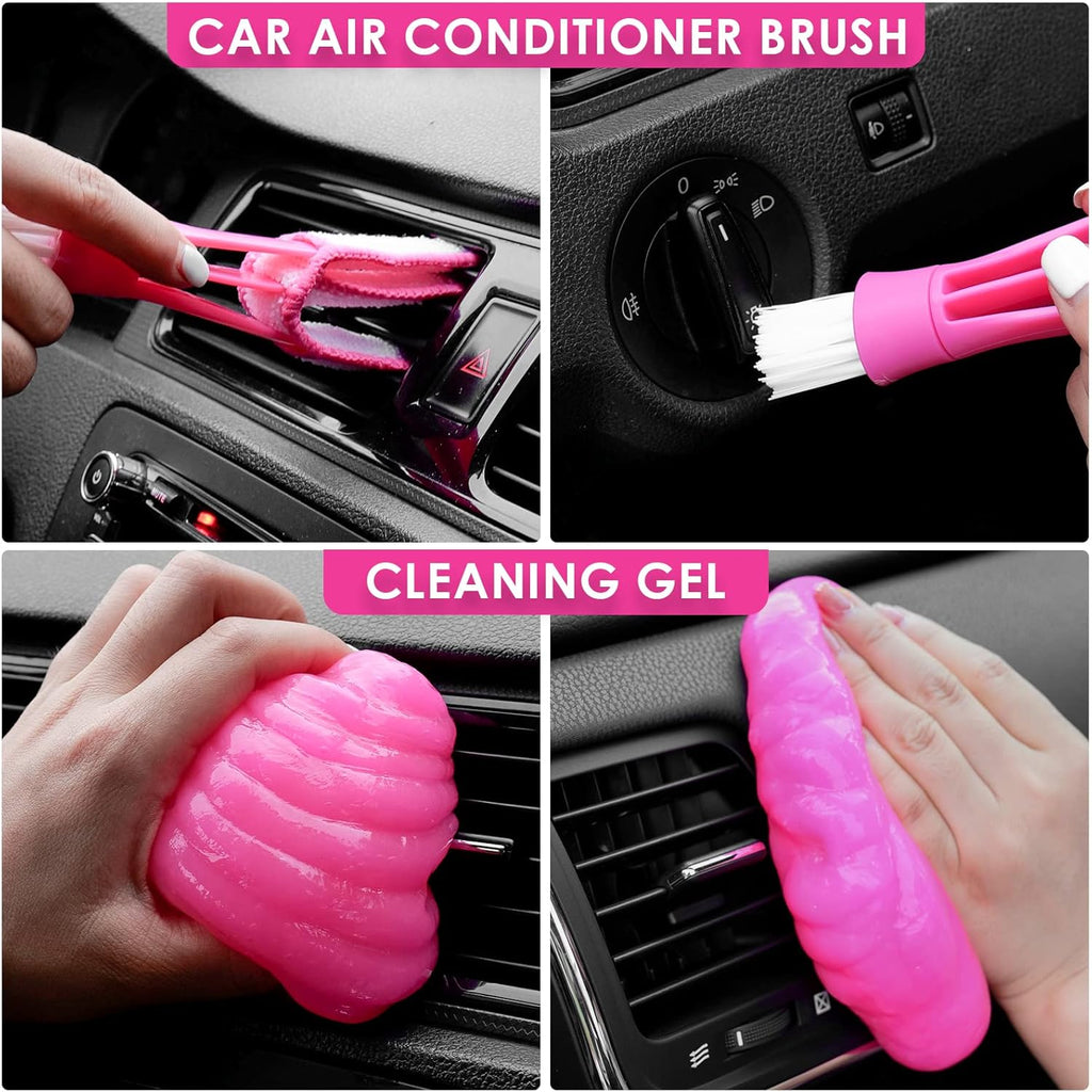 Viewsun 17pcs Car Cleaning Kit, Pink Car Interior Detailing Kit with High Power Handheld Vacuum, Detailing Brush Set, Windshield Cleaner, Cleaning Gel, Complete Auto Accessories for Women Gift