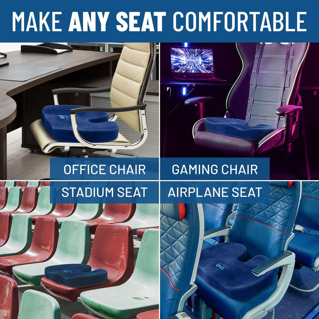 Everlasting Comfort Doctor Recommended Memory Foam Seat Cushion for Office Chairs & Car Seat - Ergonomic Office Desk Accessories for Tailbone Pain Relief, Sciatica & Back Support