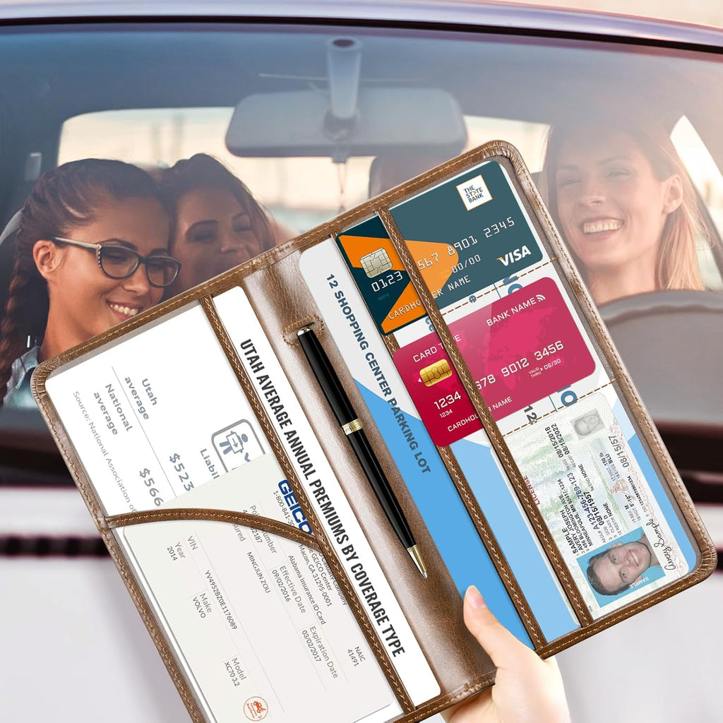 CoBak Car Registration and Insurance Holder - Vehicle Glove Box Car Organizer, Auto Truck Comparment Accessories Case for Essential Document, Driver License, Cards