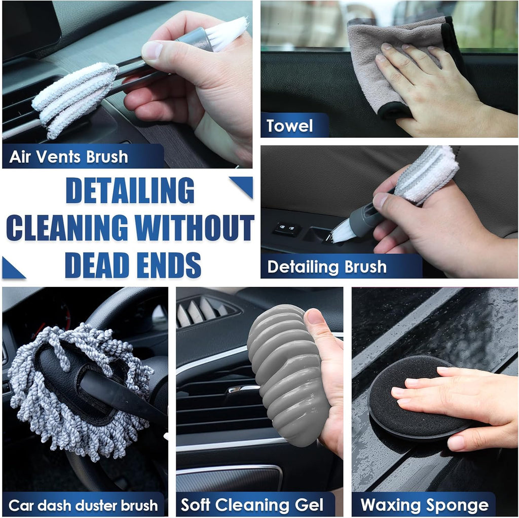 Viewsun 17pcs Car Cleaning Kit, Pink Car Interior Detailing Kit with High Power Handheld Vacuum, Detailing Brush Set, Windshield Cleaner, Cleaning Gel, Complete Auto Accessories for Women Gift