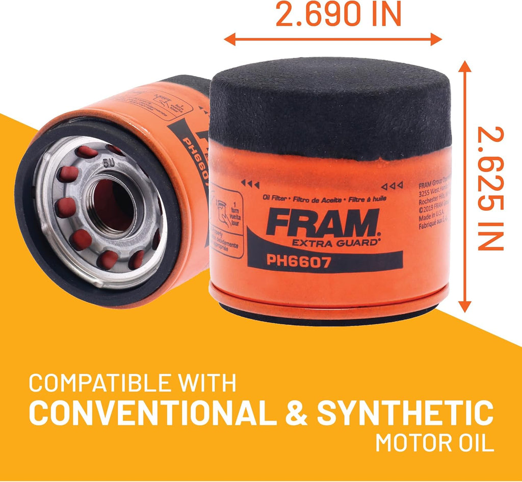 FRAM Ultra Synthetic Automotive Replacement Oil Filter, Designed for Synthetic Oil Changes Lasting up to 20k Miles, XG6607 with SureGrip (Pack of 1)