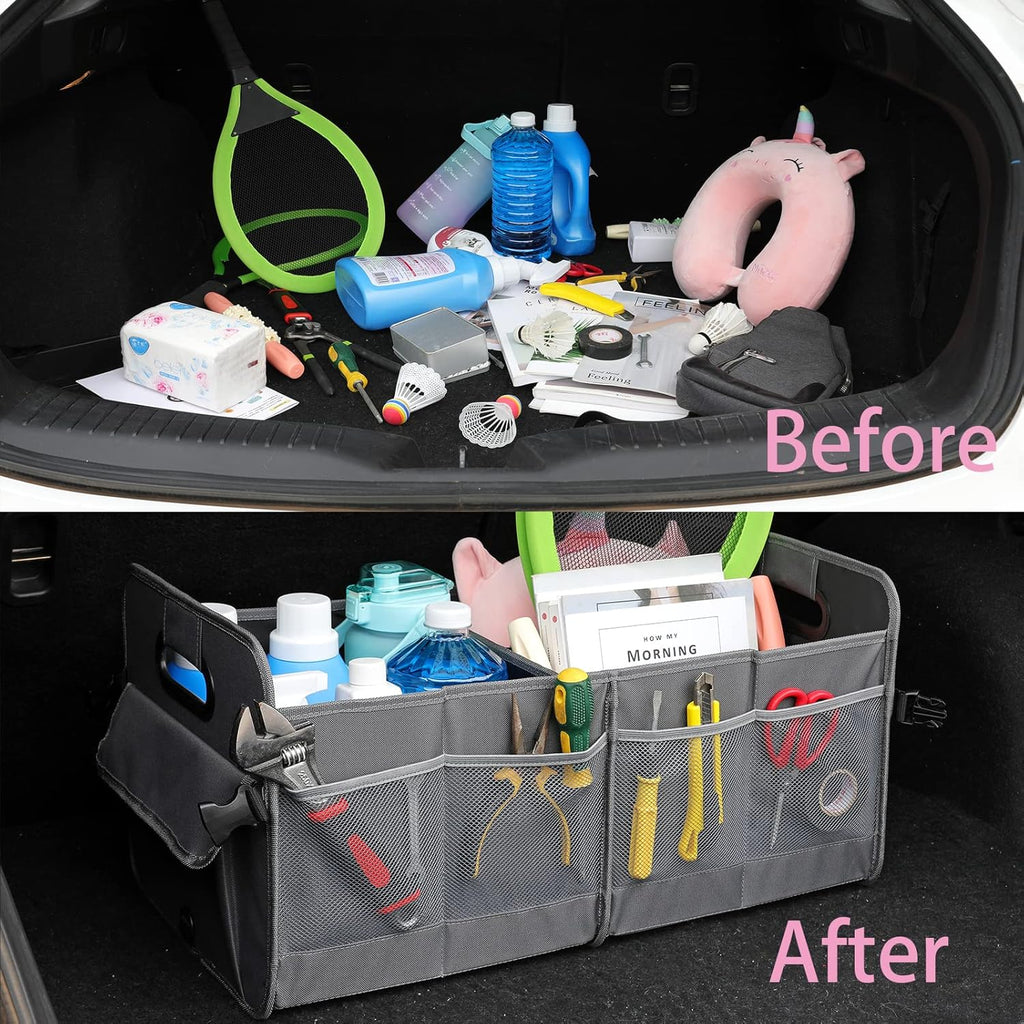Car Trunk Organizer Car Storage Organizer Collapsible Multi Compartment Car Organizer Adjustable Straps for SUV(Beige)