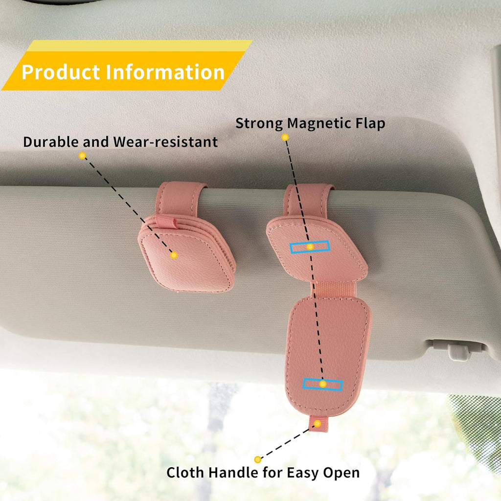 Yuoyar 2 Packs Sunglasses Holders for Car Visor - Magnetic Leather Sunglasses Holder and Ticket Card Clip - Car Visor Accessories (Black)