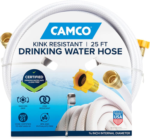 Camco TastePURE 25-Ft Water Hose - RV Drinking Water Hose Contains No Lead, No BPA & No Phthalate - Features Diamond-Hatch Reinforced PVC Design - 5/8ā Inside Diameter, Made in the USA (22783)