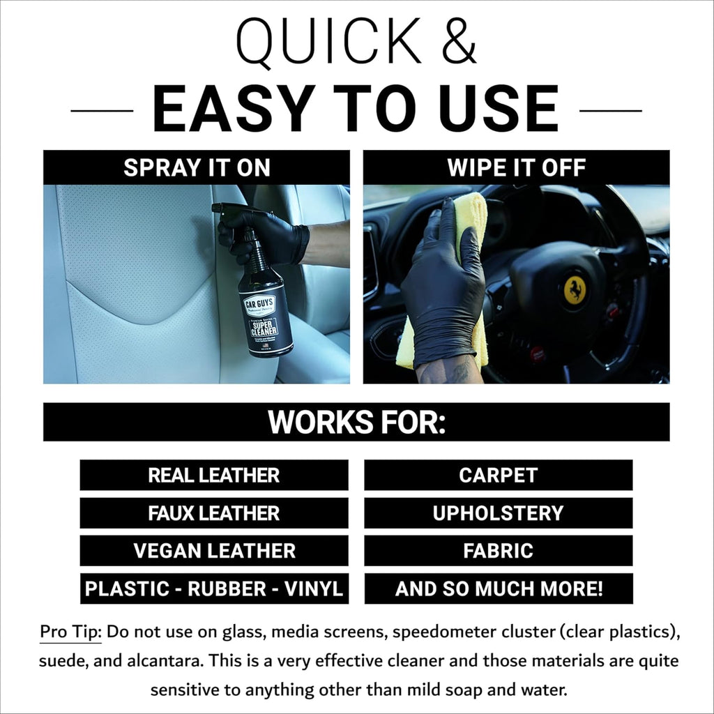 CAR GUYS Super Cleaner | Effective Car Interior Cleaner | Leather Car Seat Cleaner | Stain Remover for Carpet, Upholstery, Fabric, and Much More! | 18 Oz Kit with Microfiber Towel