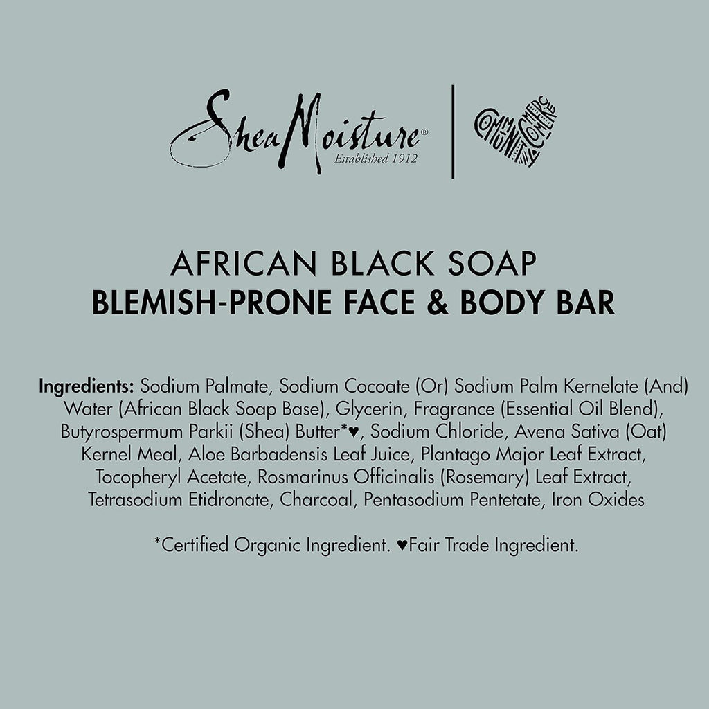 SheaMoisture Face and Body Bar for Oily, Blemish-Prone Skin African Black Soap Paraben Free 3.5 oz 4 Count, facial cleanser