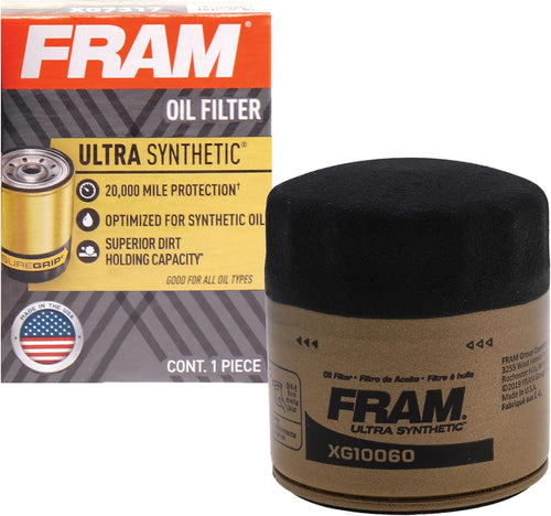 FRAM Ultra Synthetic XG10060 20K Mile Change Automotive Replacement Engine Oil Filter for Synthetic Oil Changes, Premium Vehicle Engine Protection Oil Filter for Select Vehicle Model Years
