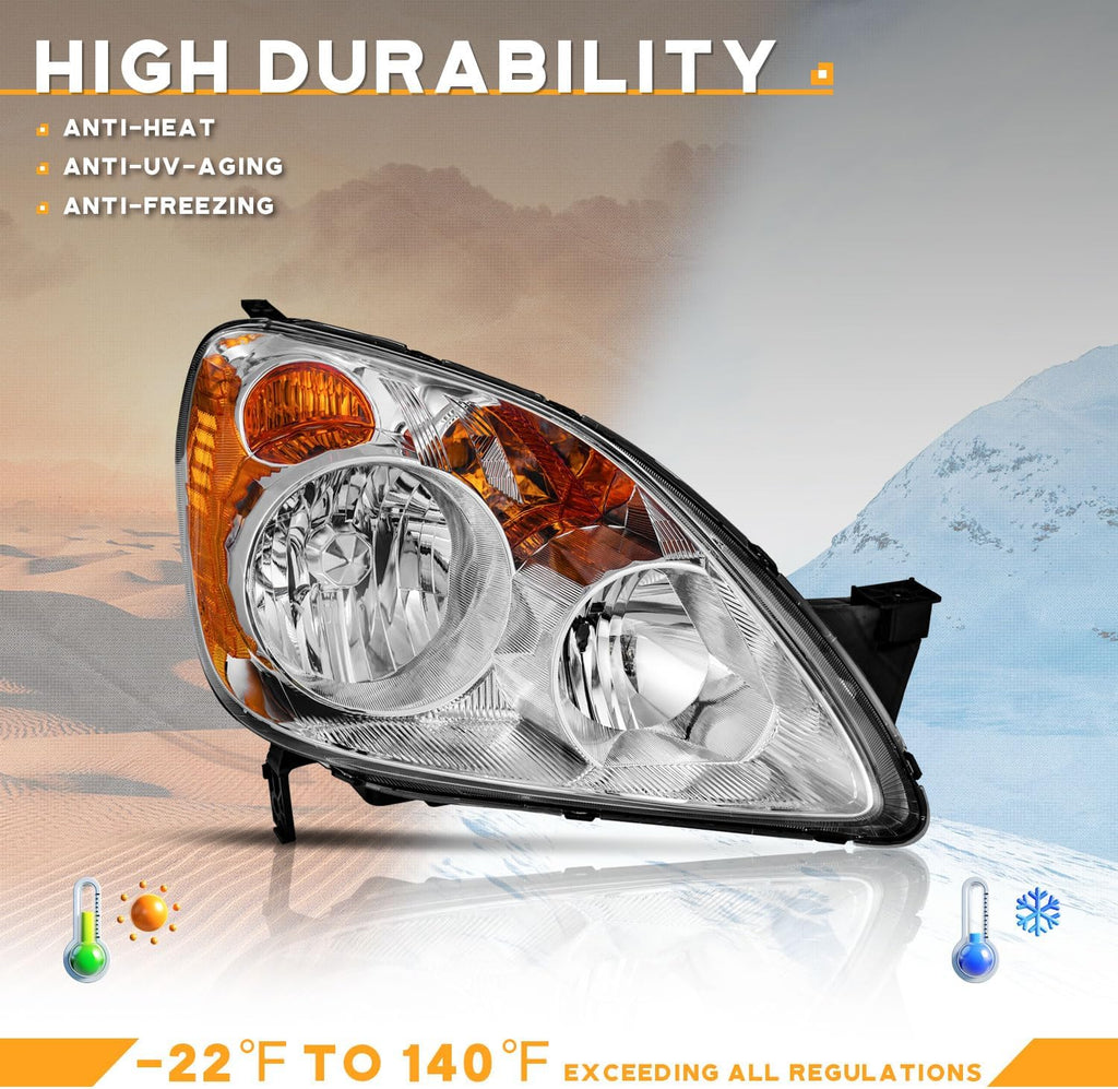 for 2005-2006 Honda CR-V 4-Door Sport Utility Headlights for 2005 2006 Honda CRV Pair Headlamp Chrome Housing Amber Reflector Left+Right Side