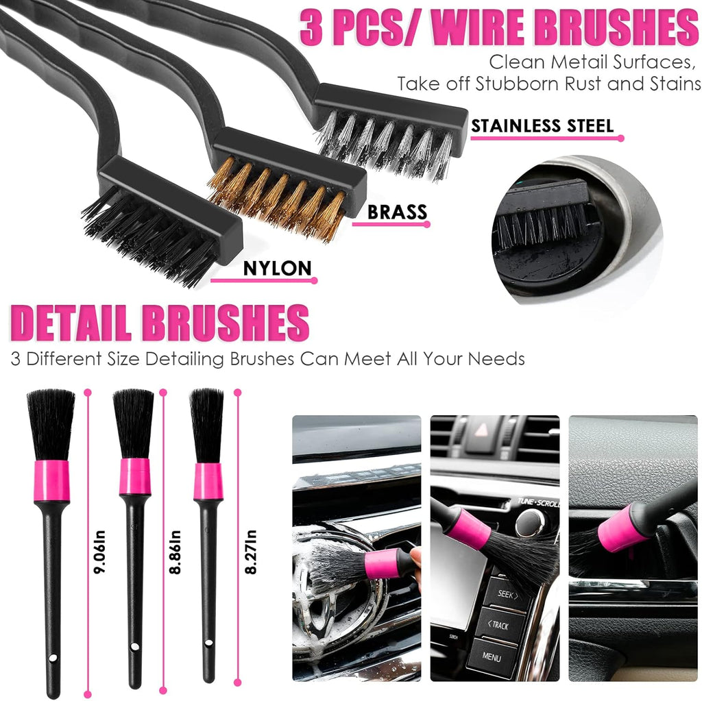 Viewsun 17pcs Car Cleaning Kit, Pink Car Interior Detailing Kit with High Power Handheld Vacuum, Detailing Brush Set, Windshield Cleaner, Cleaning Gel, Complete Auto Accessories for Women Gift