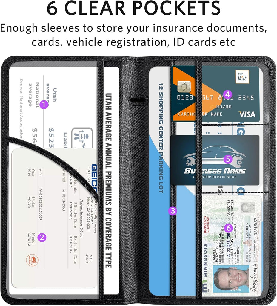 CoBak Car Registration and Insurance Holder - Vehicle Glove Box Car Organizer, Auto Truck Comparment Accessories Case for Essential Document, Driver License, Cards