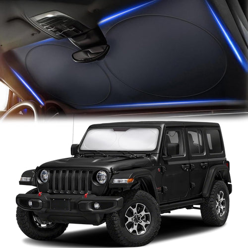 Jeep Windshield Sunshade | Protects Sun Visor from UV and Heat Protection | Fits for Wrangler, Gladiator, and Rubicon Models | Keeps Your Car Cool and Comfort | X-Small (60