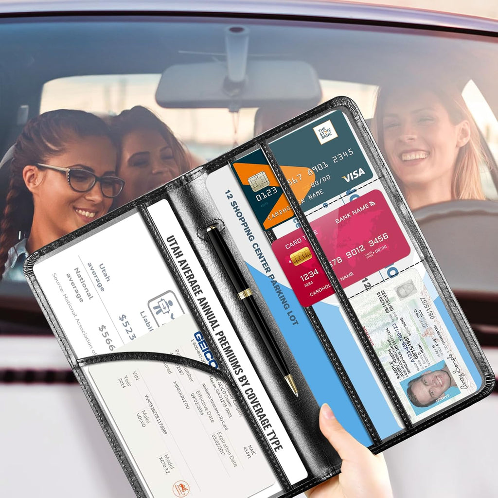 CoBak Car Registration and Insurance Holder - Vehicle Glove Box Car Organizer, Auto Truck Comparment Accessories Case for Essential Document, Driver License, Cards