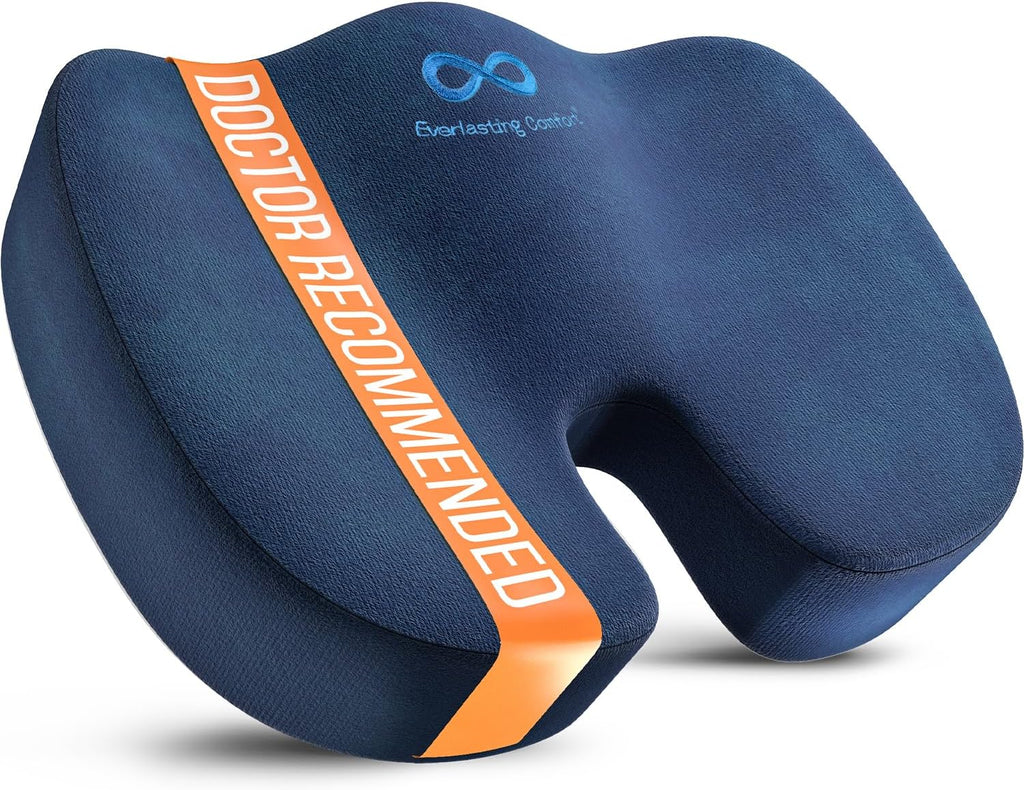 Everlasting Comfort Doctor Recommended Memory Foam Seat Cushion for Office Chairs & Car Seat - Ergonomic Office Desk Accessories for Tailbone Pain Relief, Sciatica & Back Support