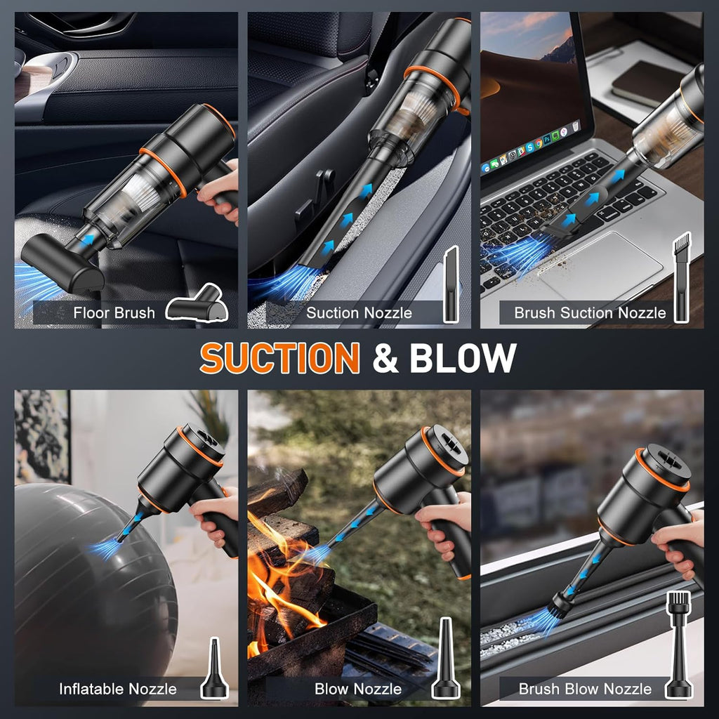 KMM Handheld Car Vacuum Cleaner, 9000Pa Vacuum Cleaner and Air Duster, 120W High Power Hand Held Vacuum with LED Light and Multi-Nozzles for Car, Home, Office, Pet