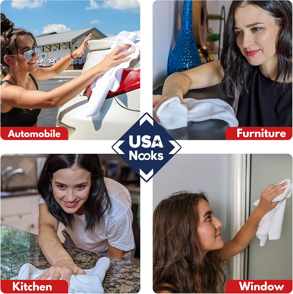 USANOOKS Microfiber Cleaning Cloth Grey - 12 Pcs (12.5"x12.5") - High Performance - 1200 Washes, Ultra Absorbent Microfiber Towel Weave Grime & Liquid for Streak-Free Mirror Shine - Car Washing Cloth