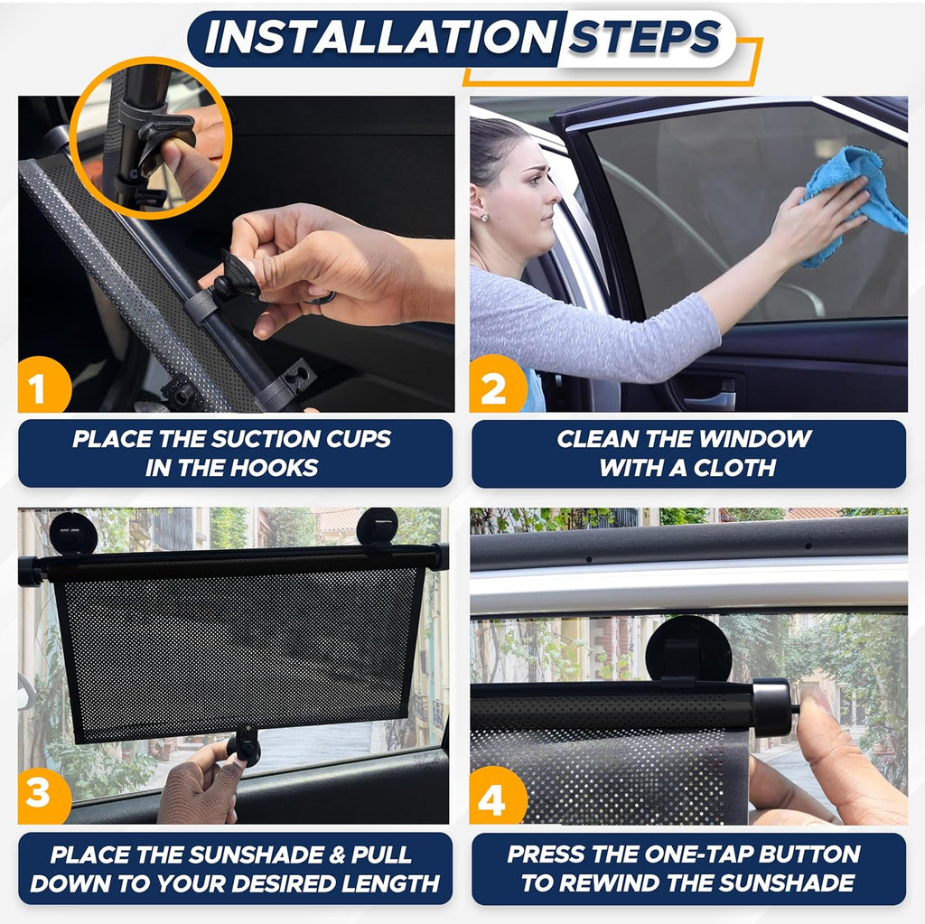 EcoNour Car Side Window Sun Shade (2 Pack) | Retractable Roller Sunshade for Kids | Baby Car Window Shades for UV and Sun Glare Protection | Baby Travel Accessories (15"x17")