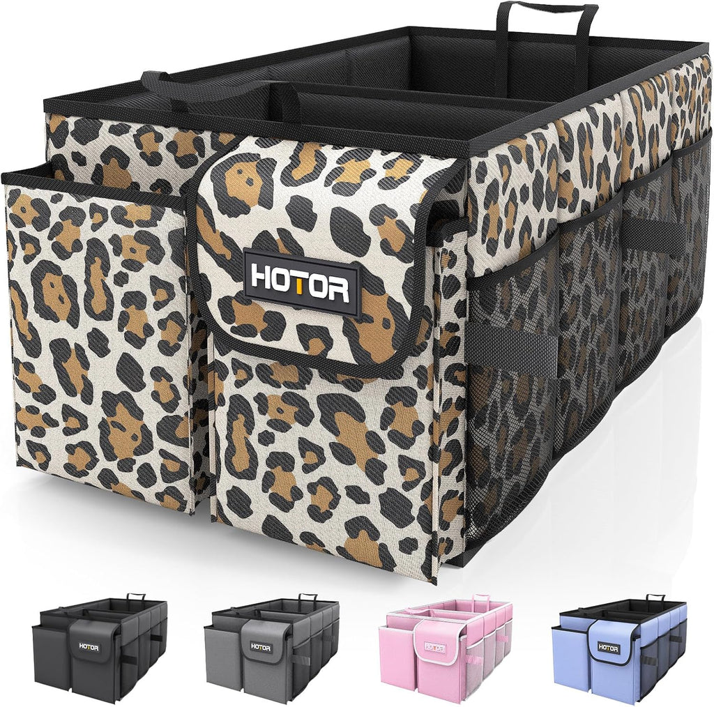 HOTOR Trunk Organizer - Car Organizer, Foldable Trunk organizer for SUVs & Sedans, Sturdy Car Organization for Car Accessories, Tools, Sundries, Black, 2 Compartments, 21.3"×12.6"×10.6"