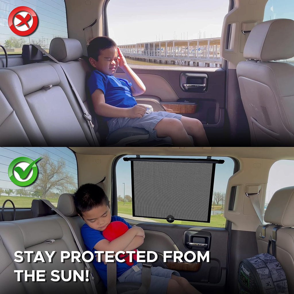 EcoNour Car Side Window Sun Shade (2 Pack) | Retractable Roller Sunshade for Kids | Baby Car Window Shades for UV and Sun Glare Protection | Baby Travel Accessories (15"x17")