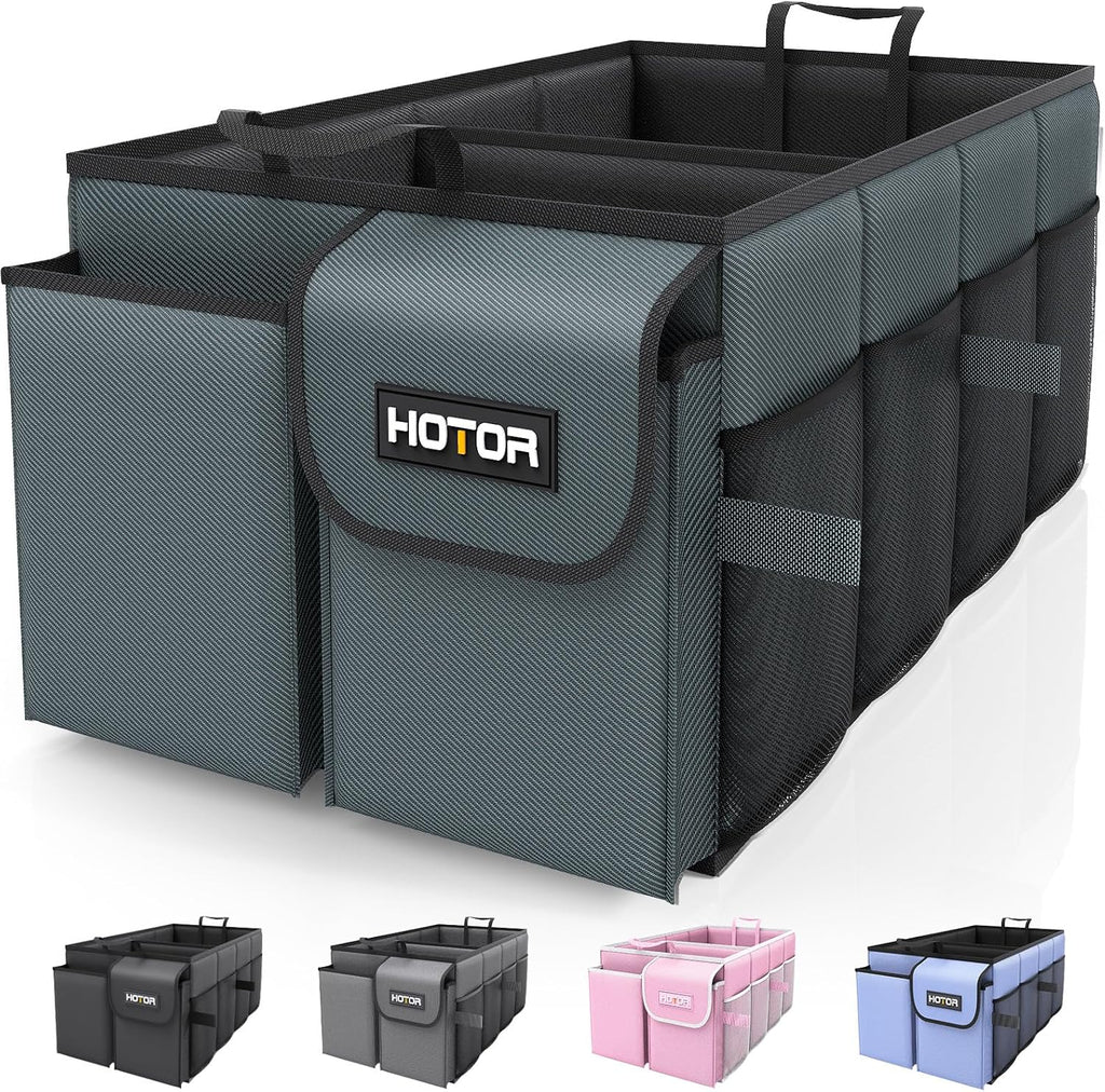 HOTOR Trunk Organizer - Car Organizer, Foldable Trunk organizer for SUVs & Sedans, Sturdy Car Organization for Car Accessories, Tools, Sundries, Black, 2 Compartments, 21.3"×12.6"×10.6"