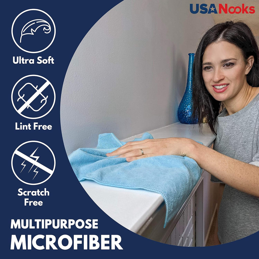 USANOOKS Microfiber Cleaning Cloth Grey - 12 Pcs (12.5"x12.5") - High Performance - 1200 Washes, Ultra Absorbent Microfiber Towel Weave Grime & Liquid for Streak-Free Mirror Shine - Car Washing Cloth