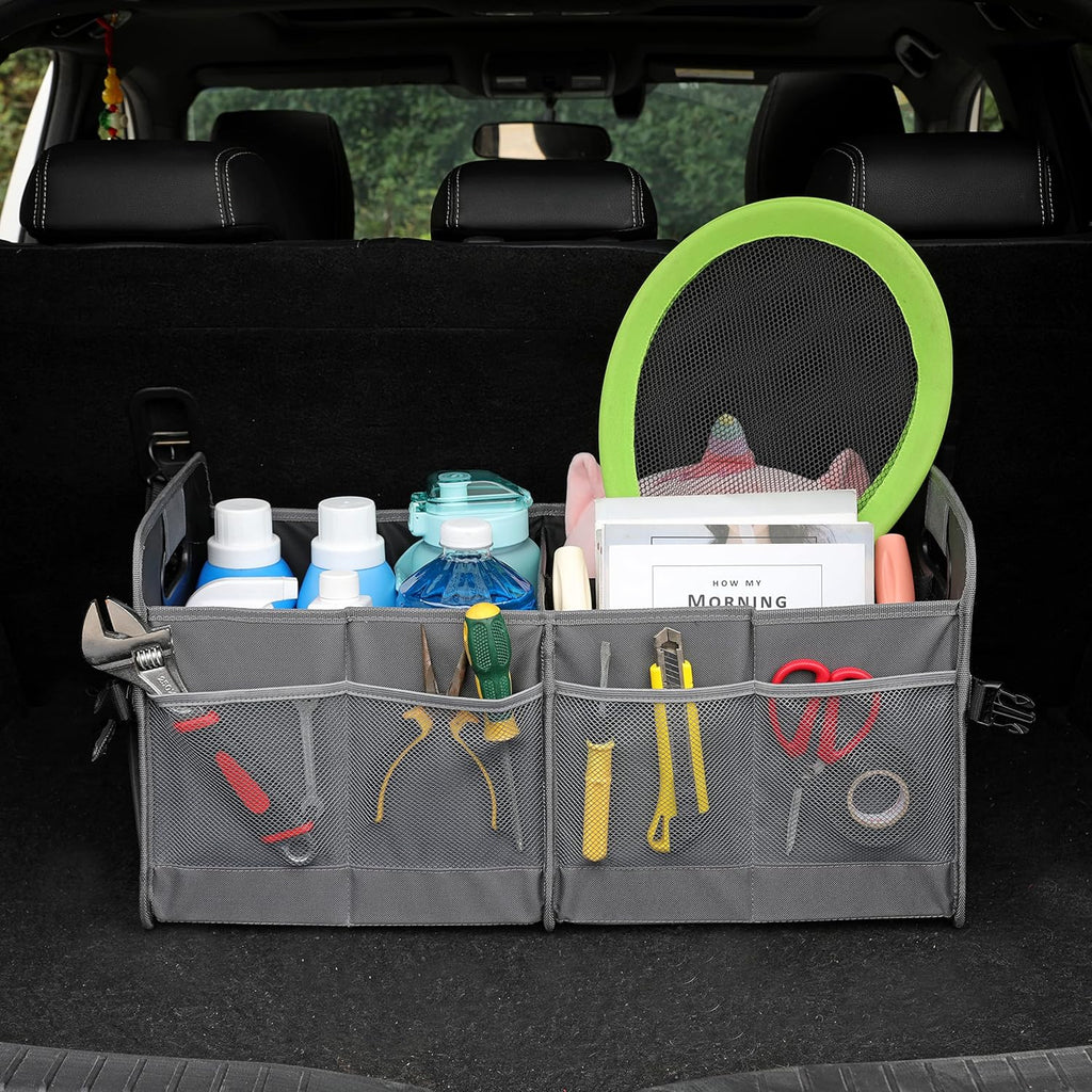 Car Trunk Organizer Car Storage Organizer Collapsible Multi Compartment Car Organizer Adjustable Straps for SUV(Beige)