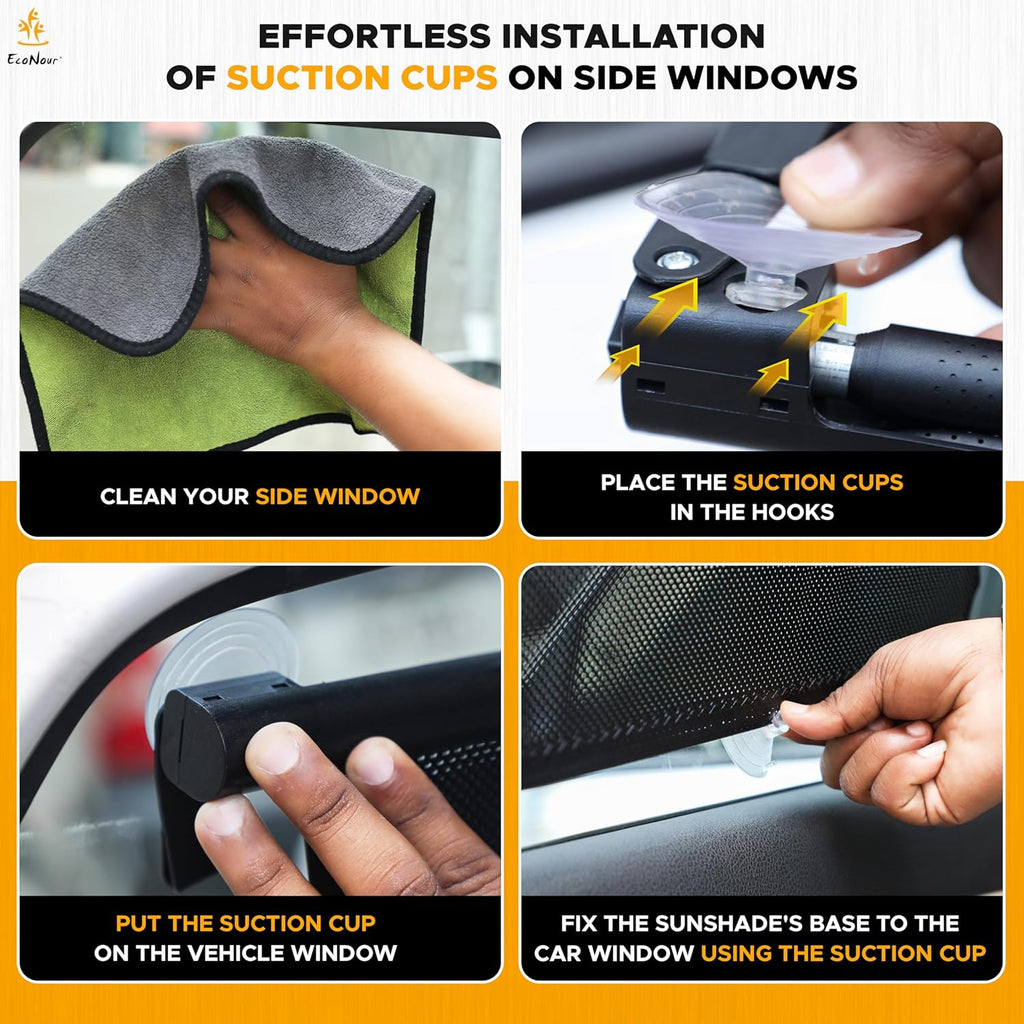 EcoNour Car Side Window Sun Shade (2 Pack) | Retractable Roller Sunshade for Kids | Baby Car Window Shades for UV and Sun Glare Protection | Baby Travel Accessories (15"x17")