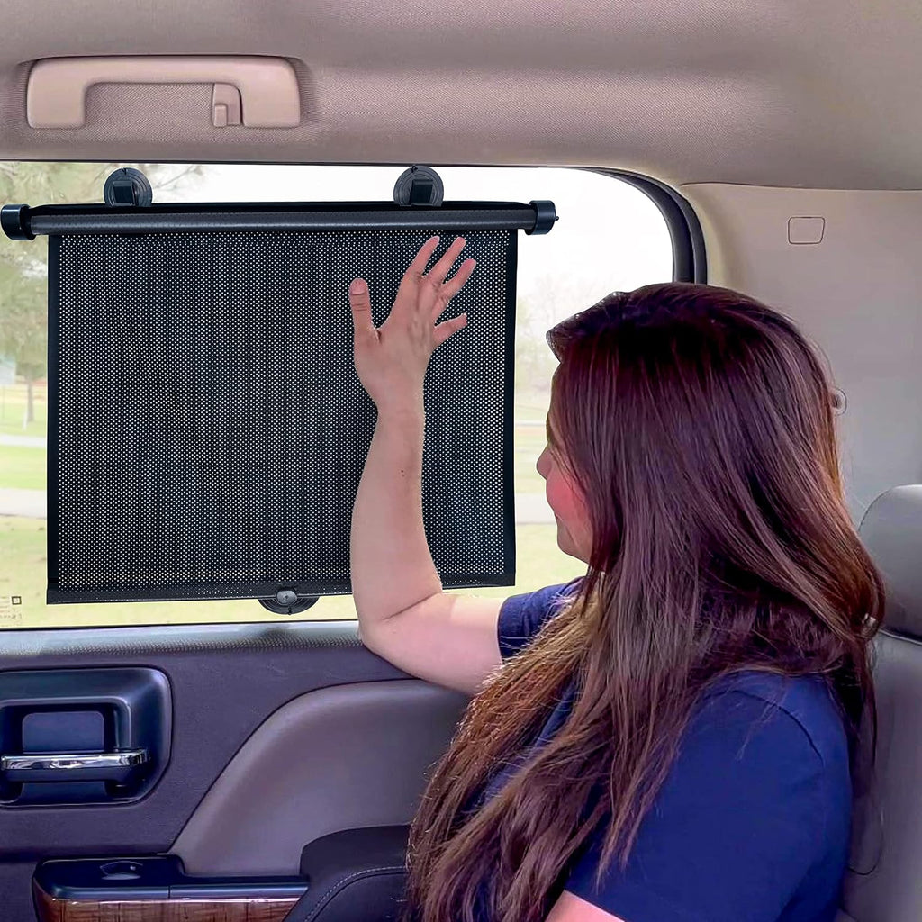 EcoNour Car Side Window Sun Shade (2 Pack) | Retractable Roller Sunshade for Kids | Baby Car Window Shades for UV and Sun Glare Protection | Baby Travel Accessories (15"x17")