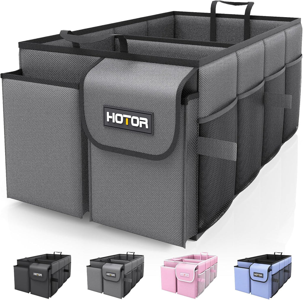 HOTOR Trunk Organizer - Car Organizer, Foldable Trunk organizer for SUVs & Sedans, Sturdy Car Organization for Car Accessories, Tools, Sundries, Black, 2 Compartments, 21.3"×12.6"×10.6"