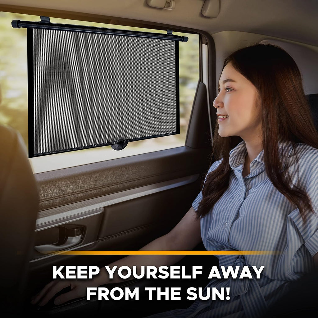 EcoNour Car Side Window Sun Shade (2 Pack) | Retractable Roller Sunshade for Kids | Baby Car Window Shades for UV and Sun Glare Protection | Baby Travel Accessories (15"x17")
