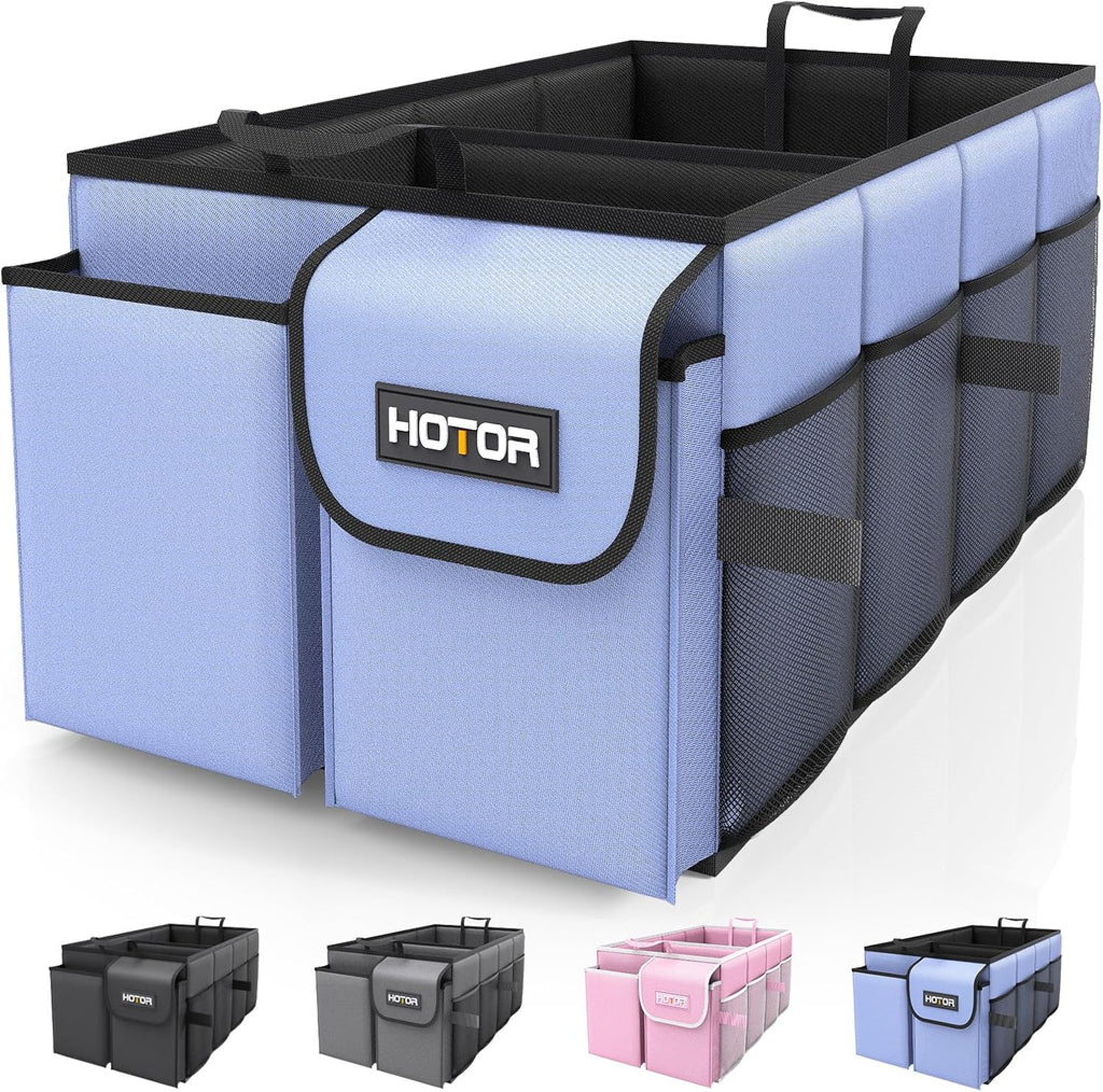 HOTOR Trunk Organizer - Car Organizer, Foldable Trunk organizer for SUVs & Sedans, Sturdy Car Organization for Car Accessories, Tools, Sundries, Black, 2 Compartments, 21.3"×12.6"×10.6"