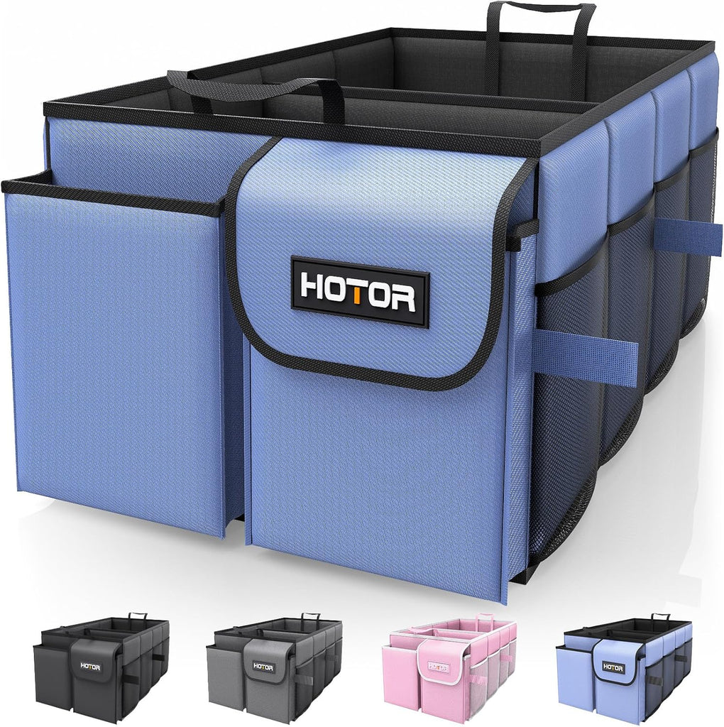 HOTOR Trunk Organizer - Car Organizer, Foldable Trunk organizer for SUVs & Sedans, Sturdy Car Organization for Car Accessories, Tools, Sundries, Black, 2 Compartments, 21.3"×12.6"×10.6"