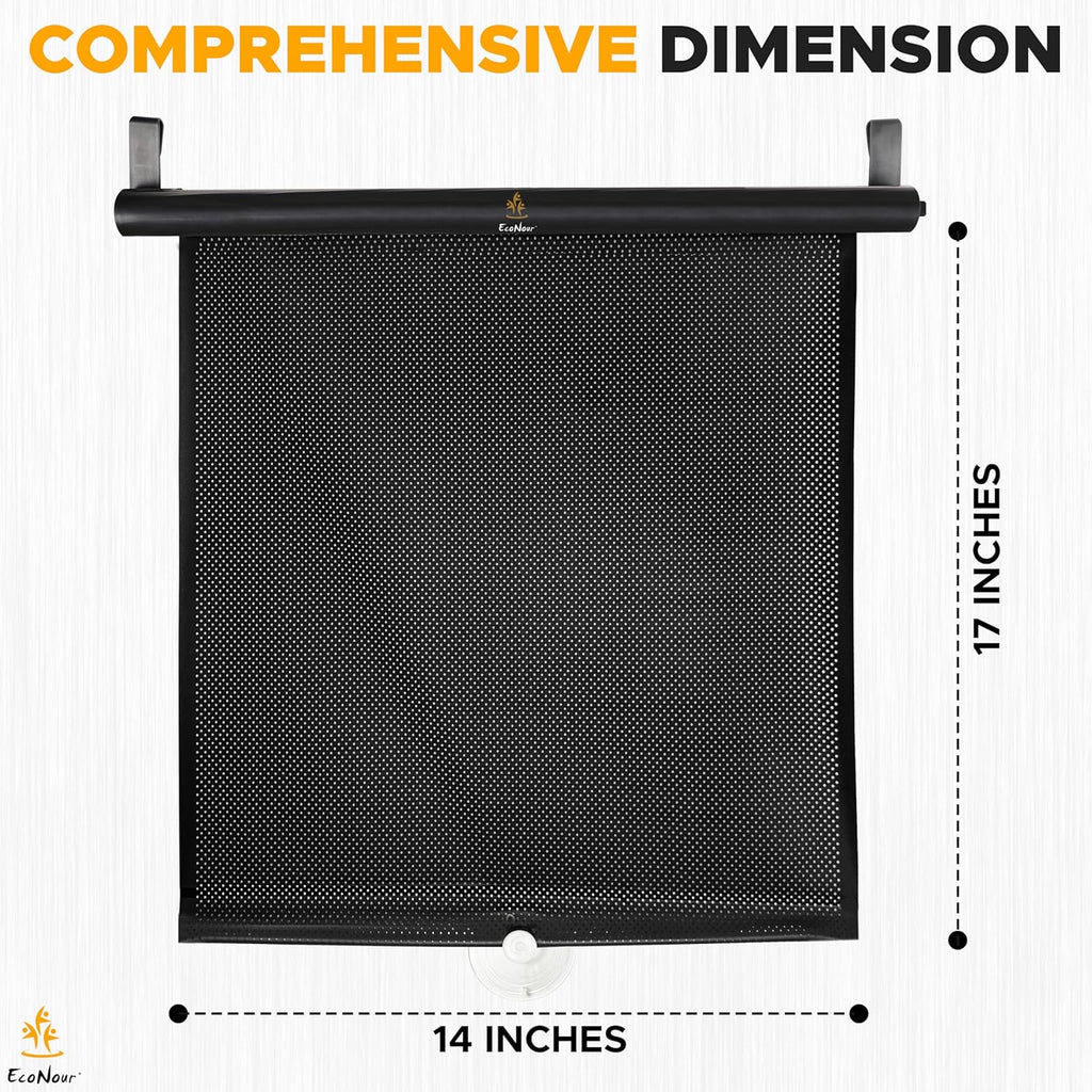 EcoNour Car Side Window Sun Shade (2 Pack) | Retractable Roller Sunshade for Kids | Baby Car Window Shades for UV and Sun Glare Protection | Baby Travel Accessories (15"x17")