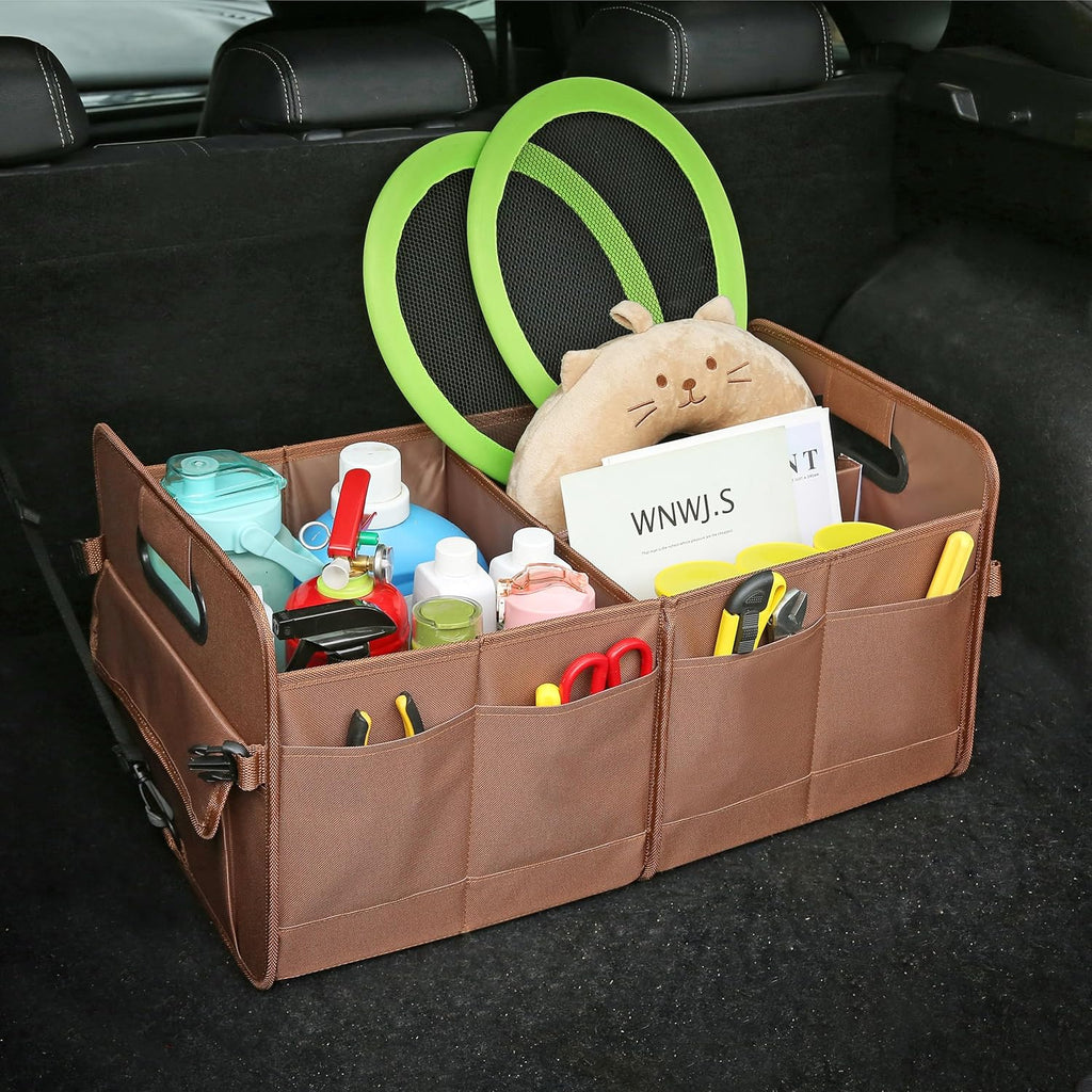 Car Trunk Organizer Car Storage Organizer Collapsible Multi Compartment Car Organizer Adjustable Straps for SUV(Beige)