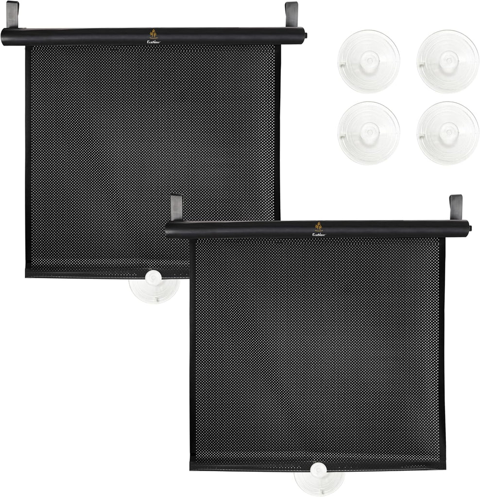 EcoNour Car Side Window Sun Shade (2 Pack) | Retractable Roller Sunshade for Kids | Baby Car Window Shades for UV and Sun Glare Protection | Baby Travel Accessories (15"x17")