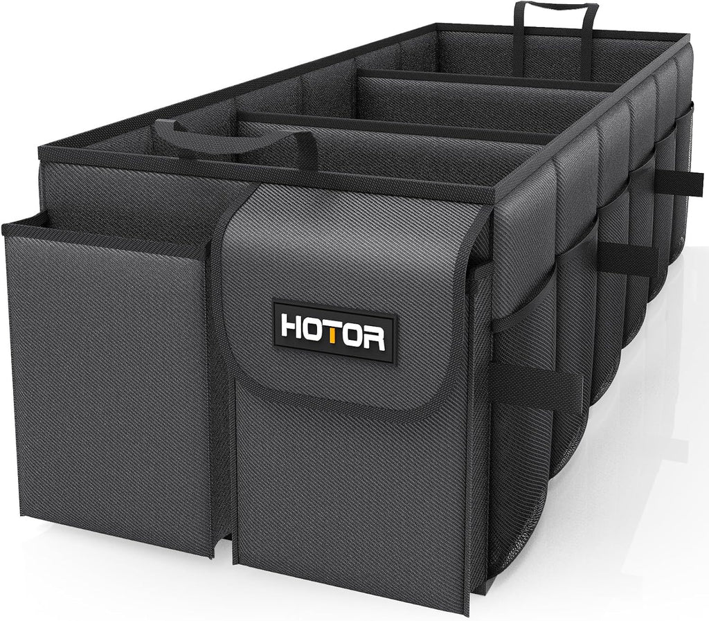 HOTOR Trunk Organizer - Car Organizer, Foldable Trunk organizer for SUVs & Sedans, Sturdy Car Organization for Car Accessories, Tools, Sundries, Black, 2 Compartments, 21.3"×12.6"×10.6"