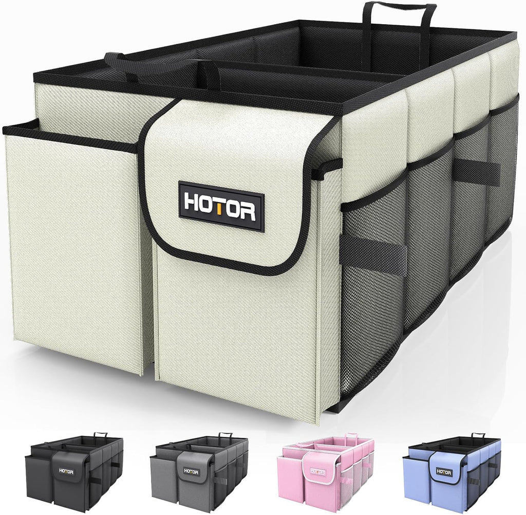 HOTOR Trunk Organizer - Car Organizer, Foldable Trunk organizer for SUVs & Sedans, Sturdy Car Organization for Car Accessories, Tools, Sundries, Black, 2 Compartments, 21.3"×12.6"×10.6"