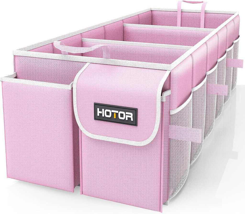 HOTOR Trunk Organizer - Car Organizer, Foldable Trunk organizer for SUVs & Sedans, Sturdy Car Organization for Car Accessories, Tools, Sundries, Black, 2 Compartments, 21.3"×12.6"×10.6"