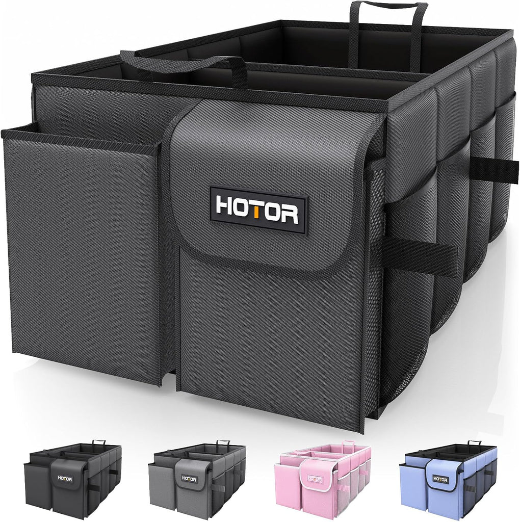 HOTOR Trunk Organizer - Car Organizer, Foldable Trunk organizer for SUVs & Sedans, Sturdy Car Organization for Car Accessories, Tools, Sundries, Black, 2 Compartments, 21.3"×12.6"×10.6"