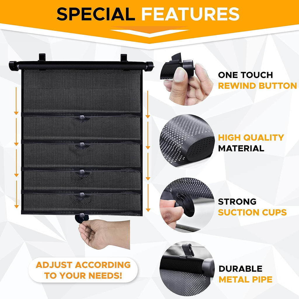 EcoNour Car Side Window Sun Shade (2 Pack) | Retractable Roller Sunshade for Kids | Baby Car Window Shades for UV and Sun Glare Protection | Baby Travel Accessories (15"x17")