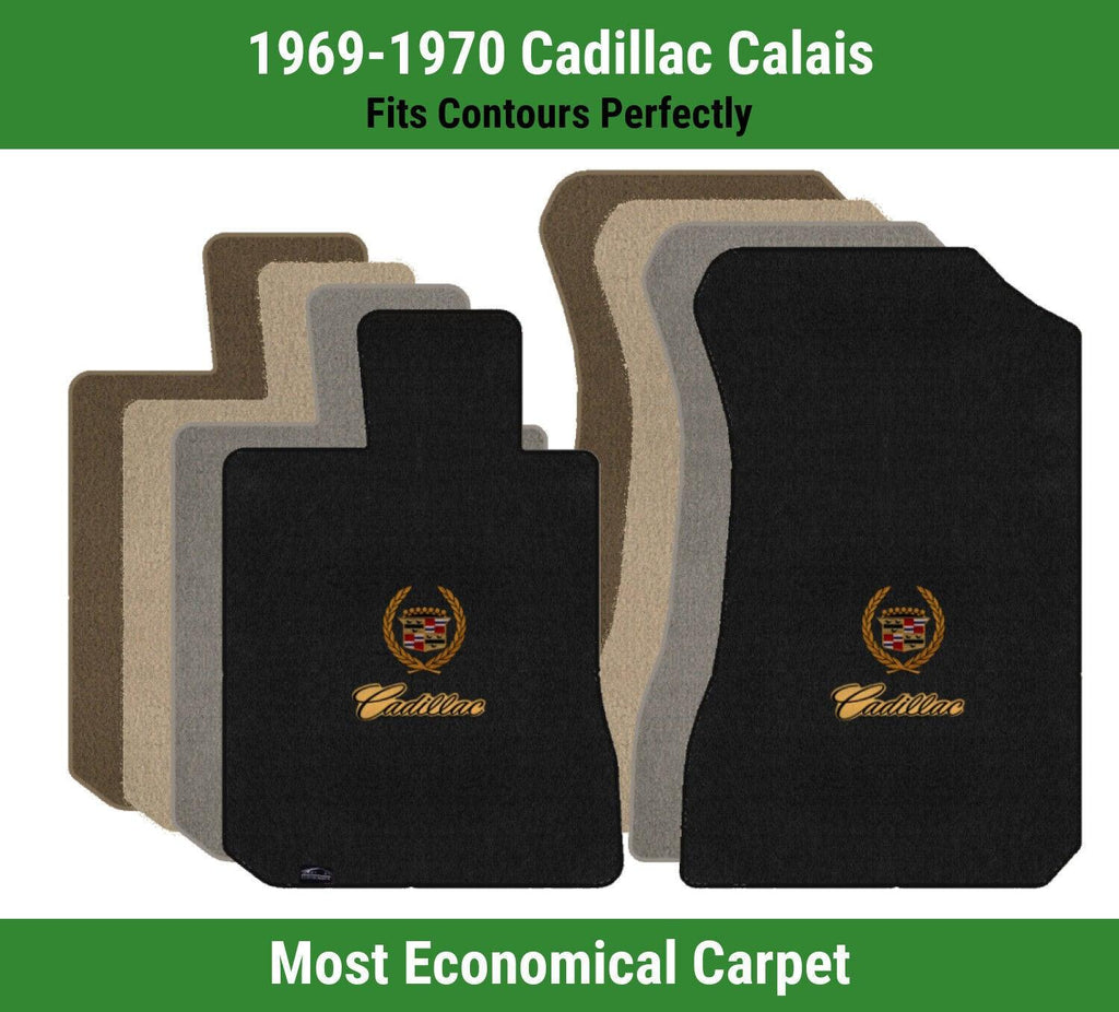 Lloyd Velourtex Front Mats for '69-70 Calais W/Crest 2 Gold W/Black on Gold Cadi