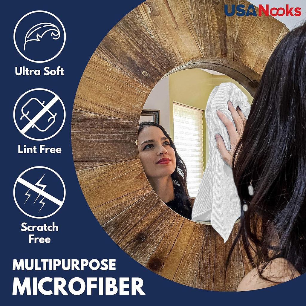 USANOOKS Microfiber Cleaning Cloth Grey - 12 Pcs (12.5"x12.5") - High Performance - 1200 Washes, Ultra Absorbent Microfiber Towel Weave Grime & Liquid for Streak-Free Mirror Shine - Car Washing Cloth