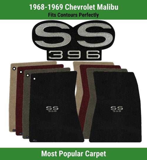 Lloyd Ultimat Front Carpet Mats for '68-69 Chevy Malibu W/Silver on Black SS 396