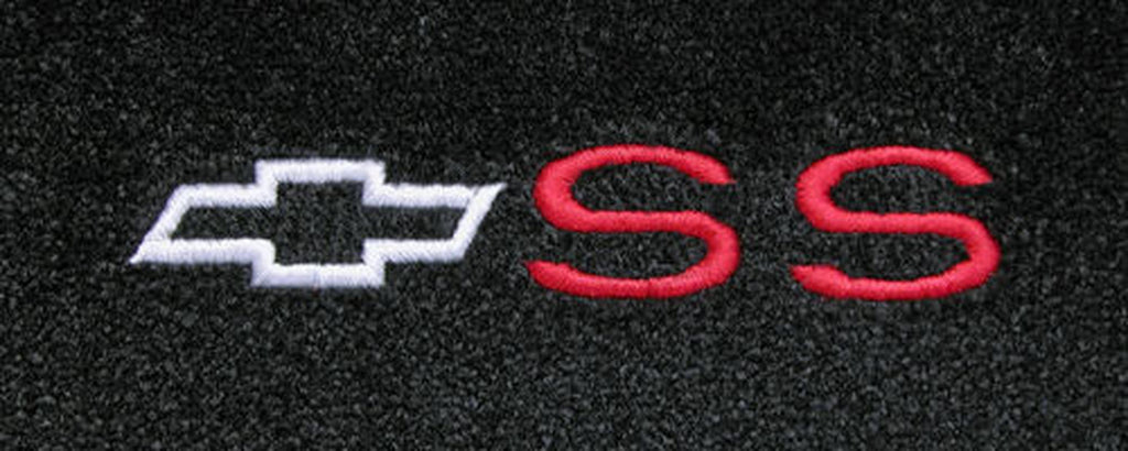 Lloyd Loop Front & Rear Mats for '73-77 Malibu W/White/Red SS with Bowtie