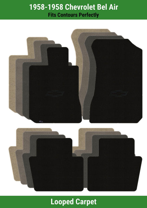 Lloyd Loop Front & Rear Mats for '58 Bel Air W/Black Outline Chevy Bowtie