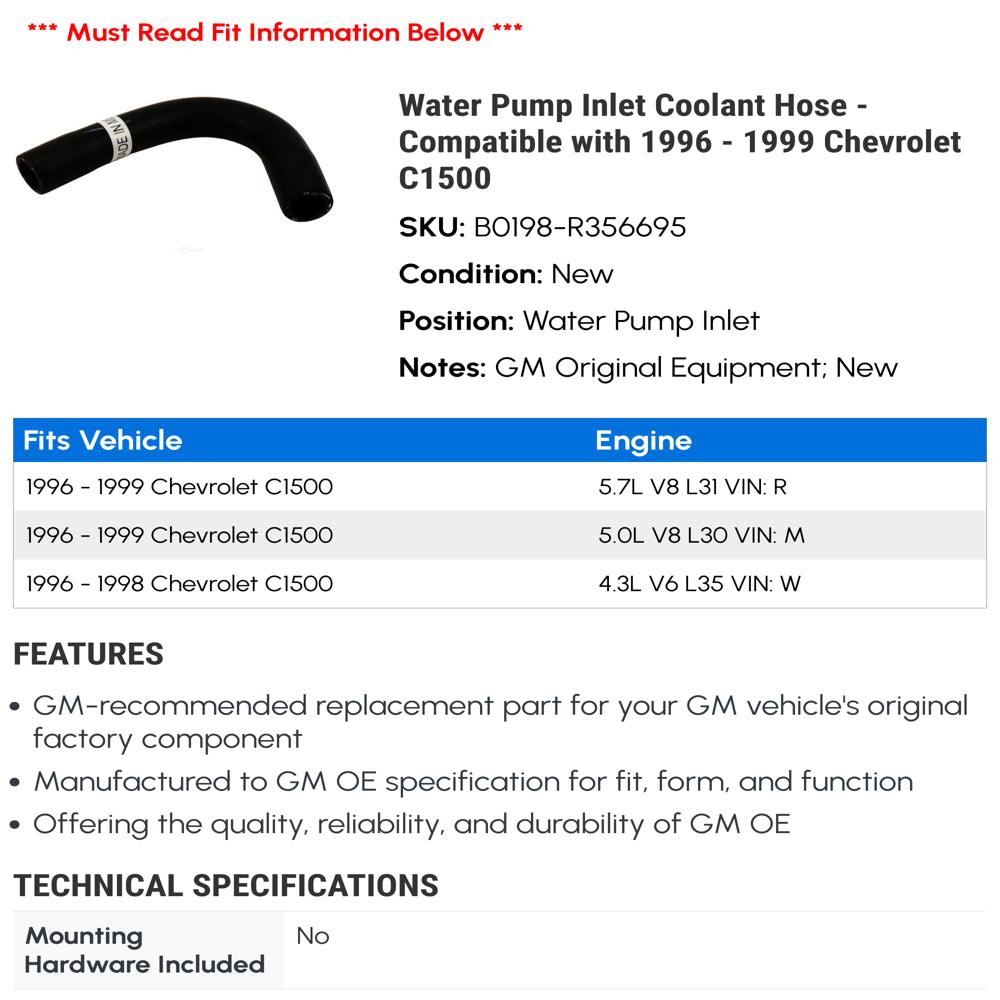 Water Pump Inlet Coolant Hose - Compatible with 1996 - 1999 Chevy C1500 1997 1998
