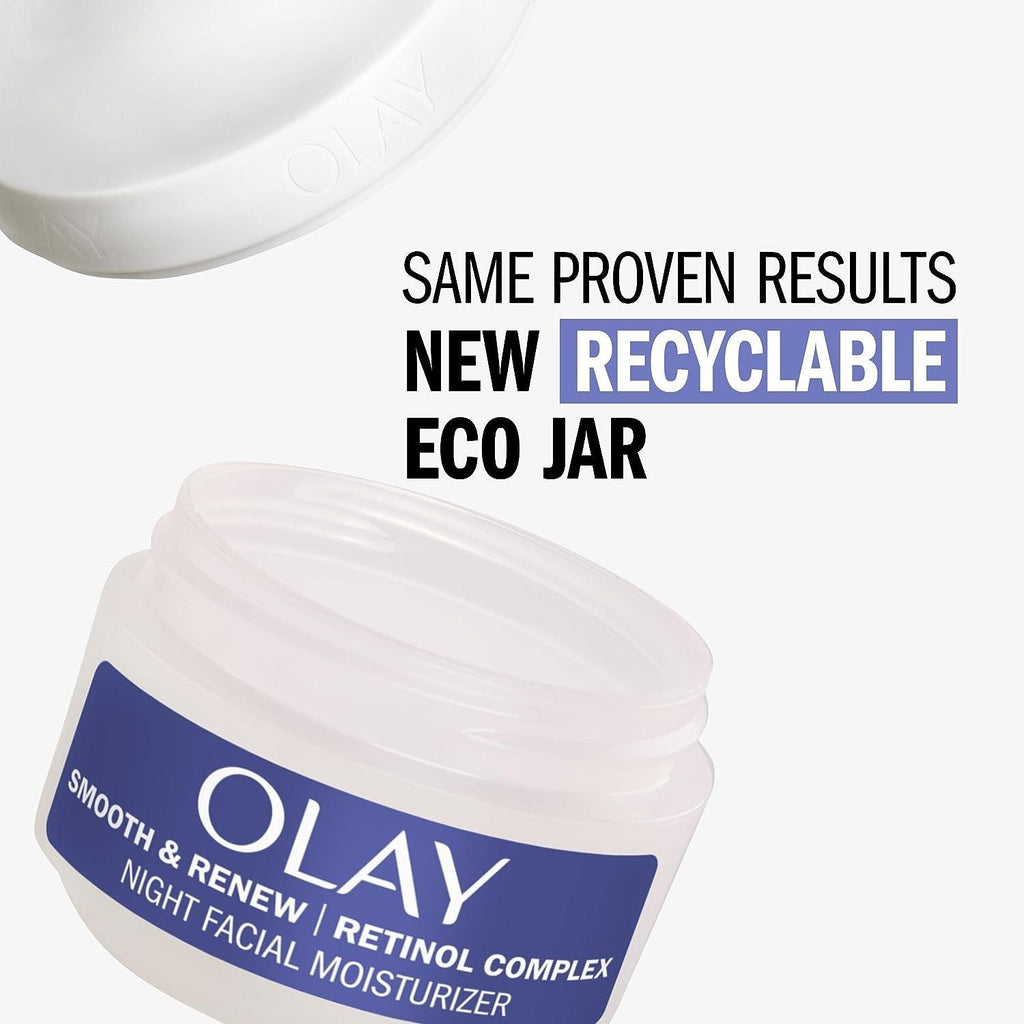 Olay Smooth & Renew Retinol Face Moisturizer, 2 Oz Fragrance Free Night Cream for Fine Lines and Wrinkles with Retinoid Complex, Recyclable Eco Jar Packaging, Value Size